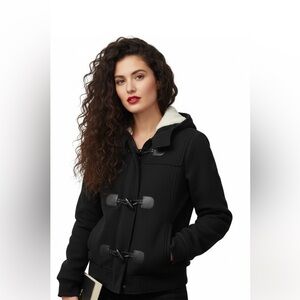 Hurley Black Sherpa Lined Hooded Toggle Duffle Jacket Size XL